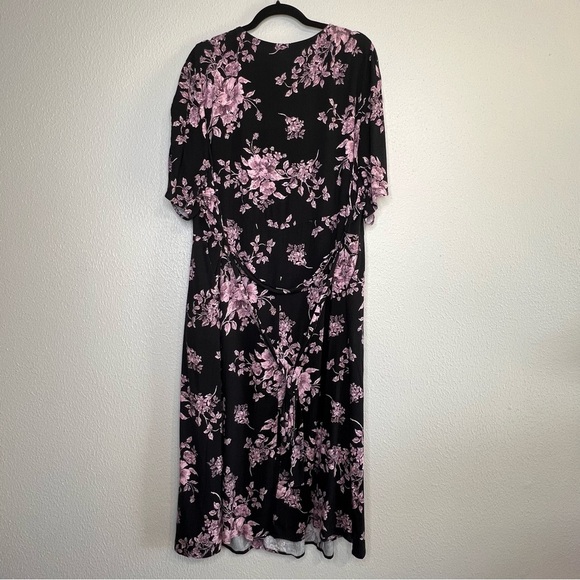 Torrid Dress Midi Rayon Slub Button Front Tie Black Pink Floral Plus Size 4X NEW - Picture 13 of 15